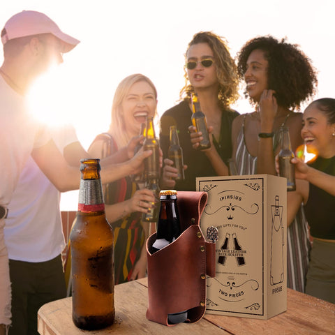 iPihsius porta cervezas cómodo en cuero PU para el día a día