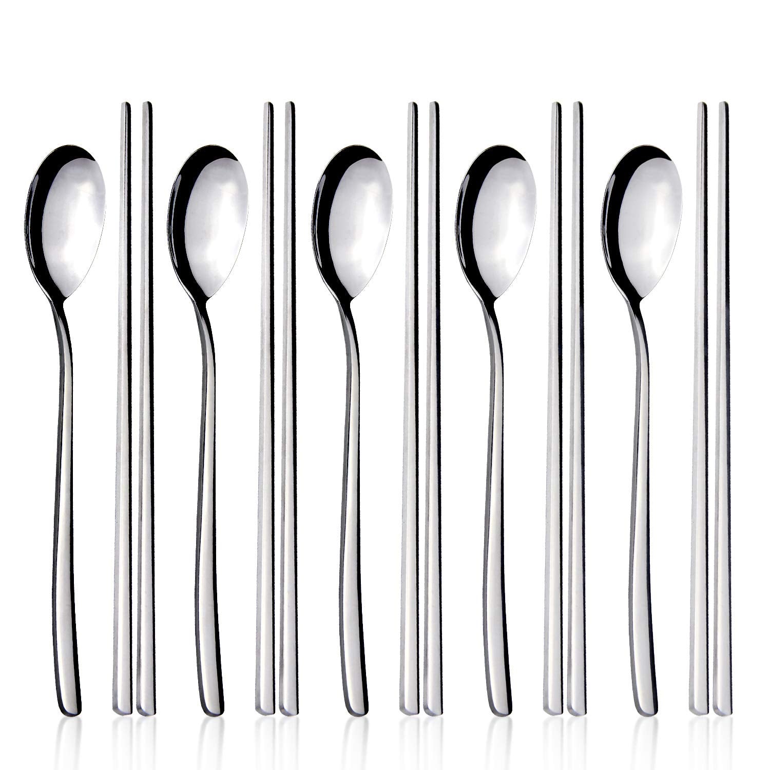 IQCWOOD cucharas de acero inoxidable con diseño coreano para uso diario.