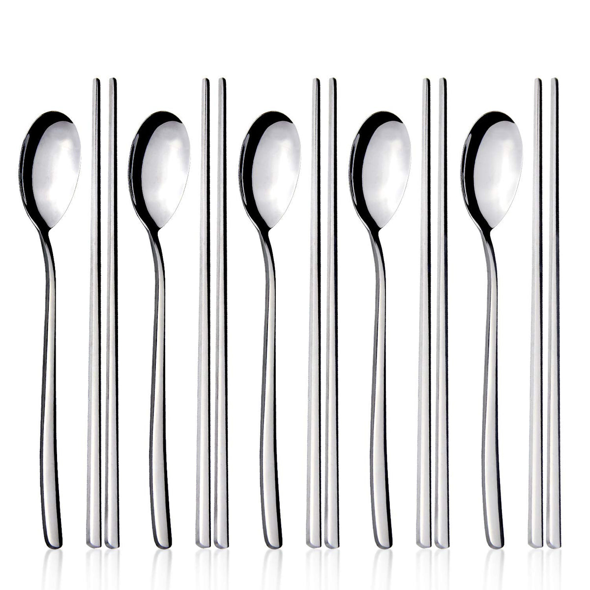 IQCWOOD cucharas de acero inoxidable con diseño coreano para uso diario.