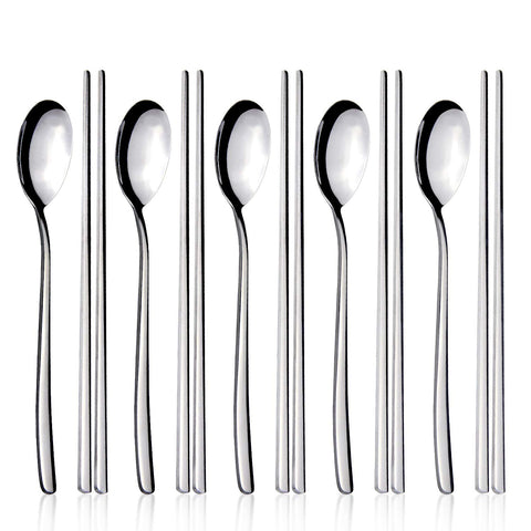 IQCWOOD cucharas de acero inoxidable con diseño coreano para uso diario.
