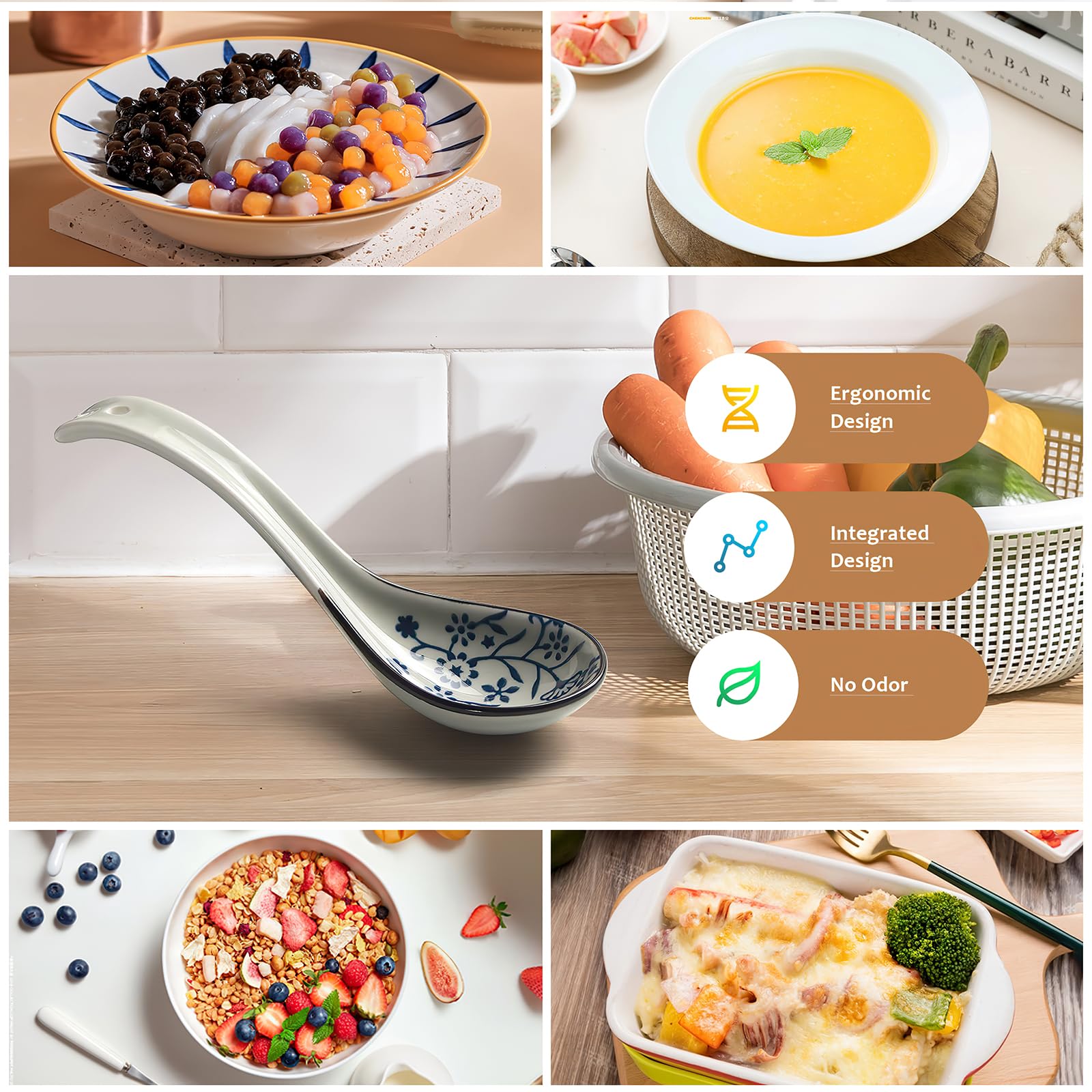 IQCWOOD cuchara-sopa cerámica apta lavavajillas para limpieza fácil