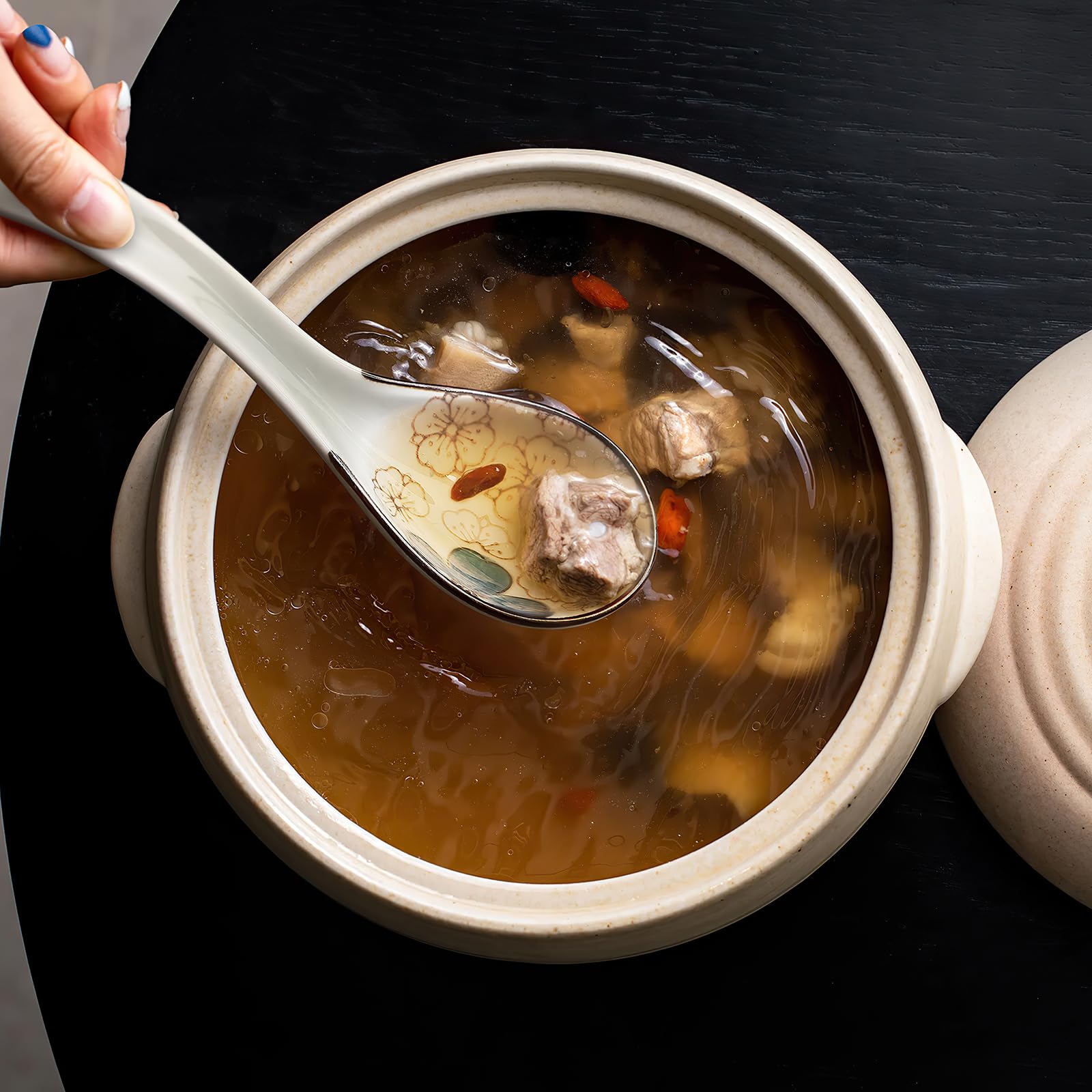 IQCWOOD cuchara-sopa cerámica borde profundo, perfecta para ramen
