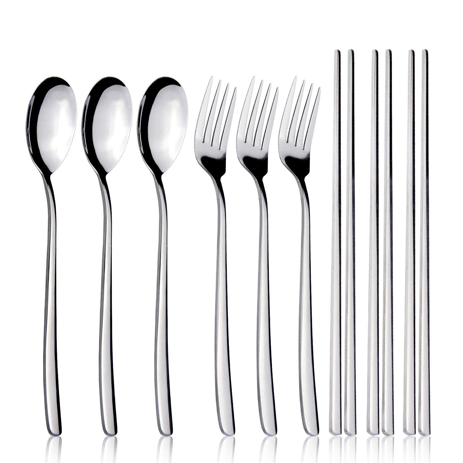 IQCWOOD set de cubiertos coreanos de 3 pares para uso diario.