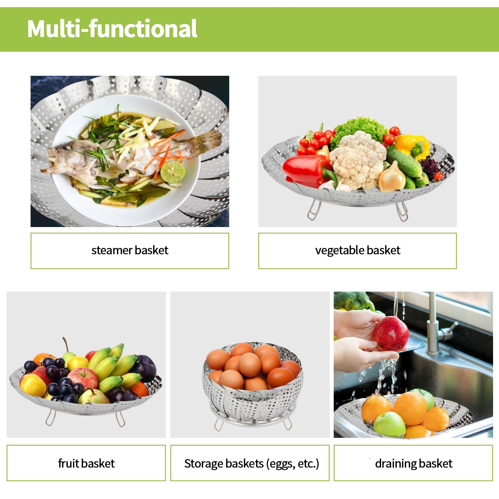 IQworks vaporera plegable, uso múltiple para verduras, pasta y huevos.