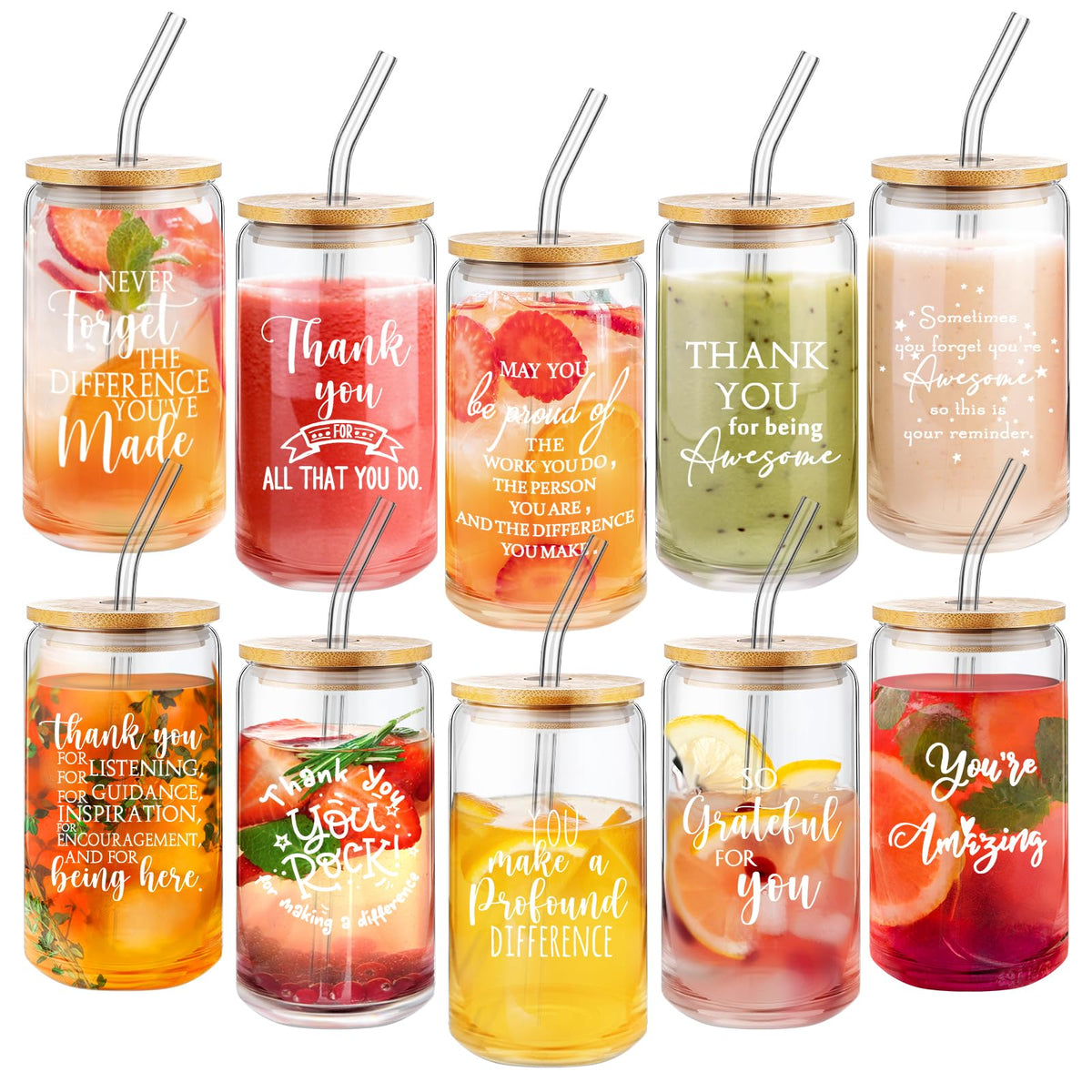 Irenare vaso cristal forma lata 16oz con tapa de bambú para uso diario