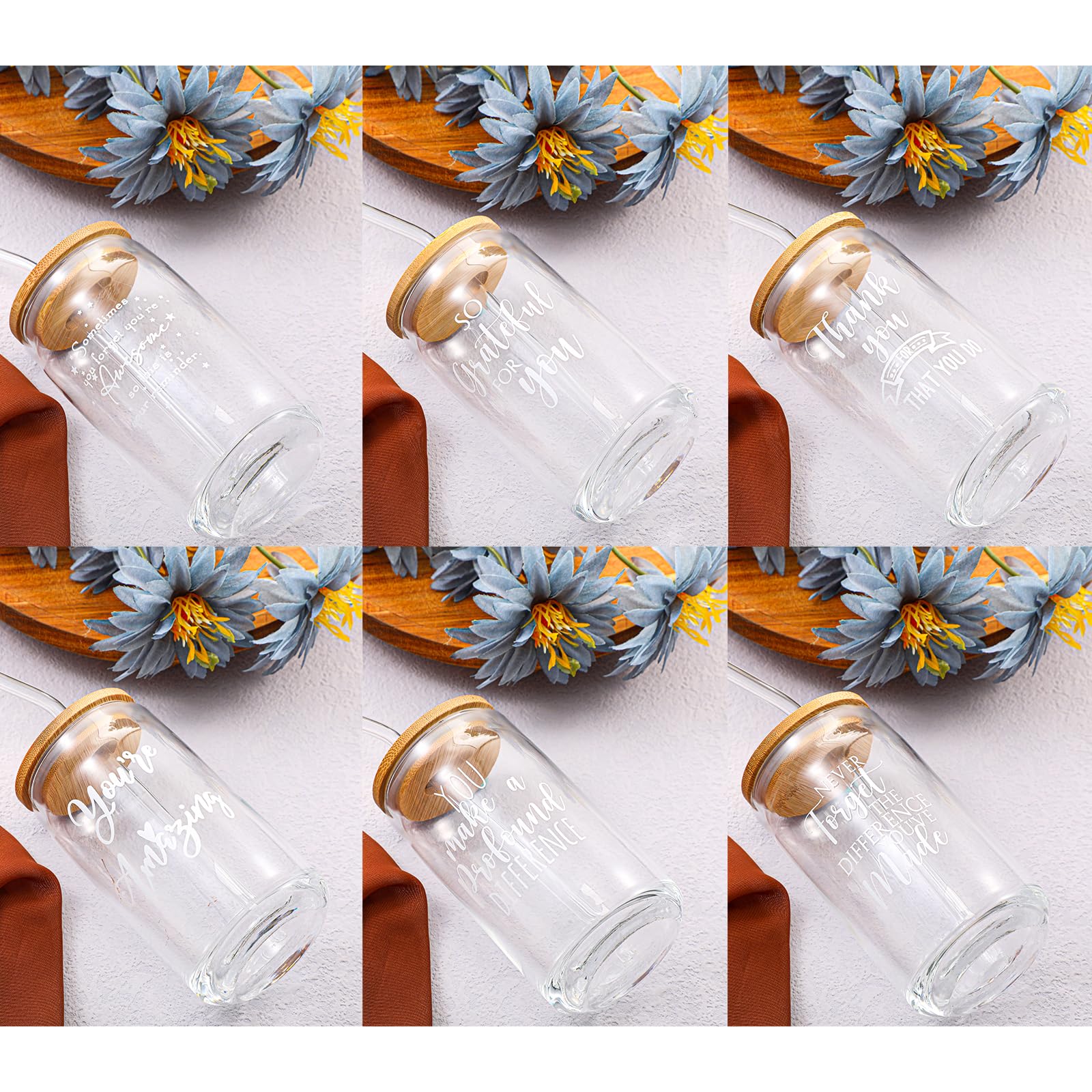 Irenare vaso transparente con tapa de bambú, seguro para bebidas
