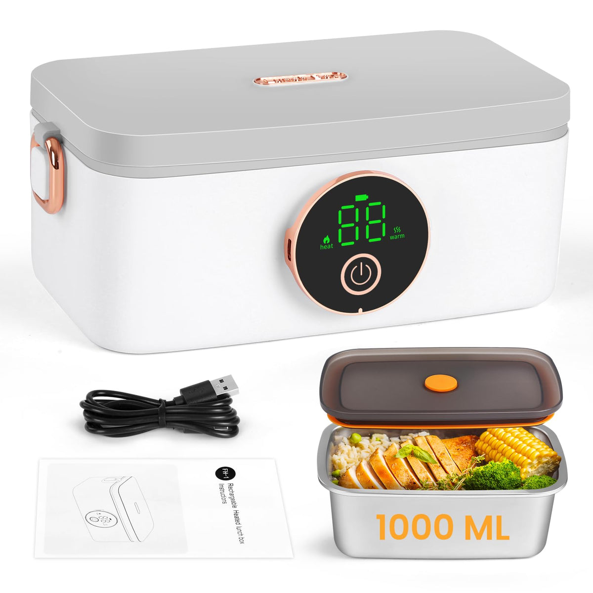 Iridesc caja almuerzo calor automatico para mantener comida caliente en movimiento