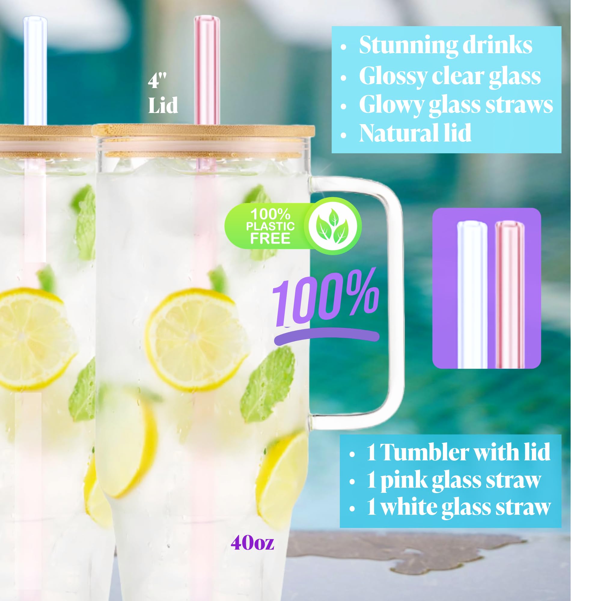 Iris Pur Luxe pajitas cristal turquesa para bebidas refrescantes con toque decorativo.