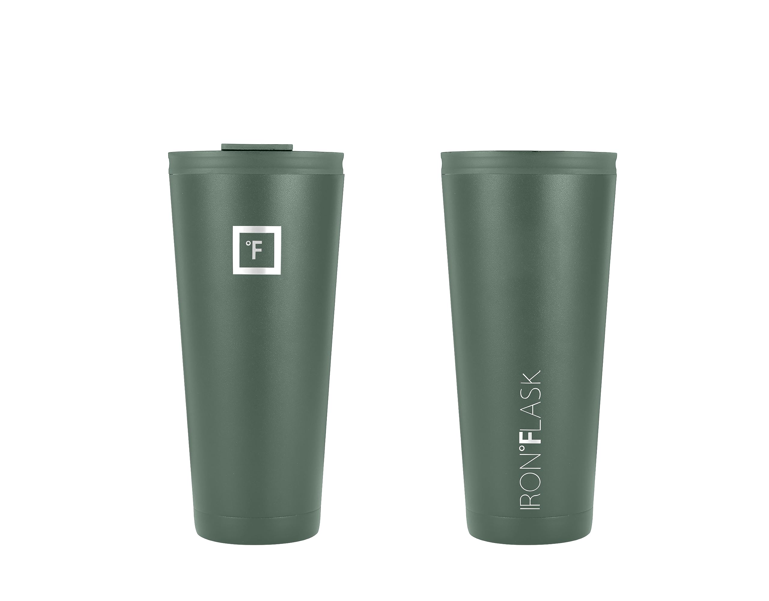 Iron °FLASK Clasico Tumbler Sage: tapa de sorbo antisalpicaduras con dos pajillas.