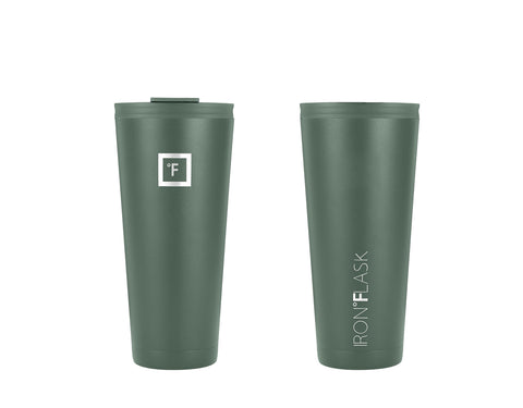 Iron °FLASK Clasico Tumbler Sage: tapa de sorbo antisalpicaduras con dos pajillas.