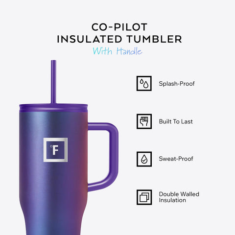 IRON °FLASK Co-Pilot Aurora 32oz con tapa abatible, ideal para uso diario.
