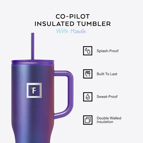 Tapa plegable antifugas del IRON °FLASK Co-Pilot para viajes sin derrames.