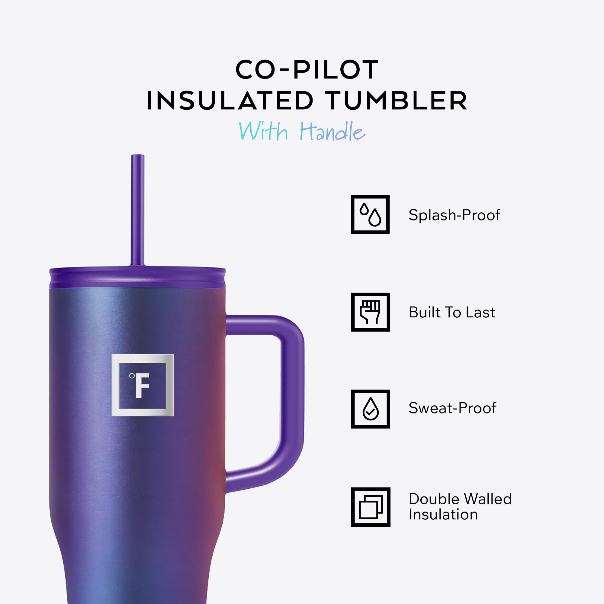 IRON °FLASK Co-Pilot vista lateral con pajilla para bebidas frías