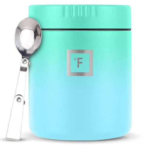 IRON °FLASK tarro de comida doble pared frente muestra diseño elegante y sin sudor.
