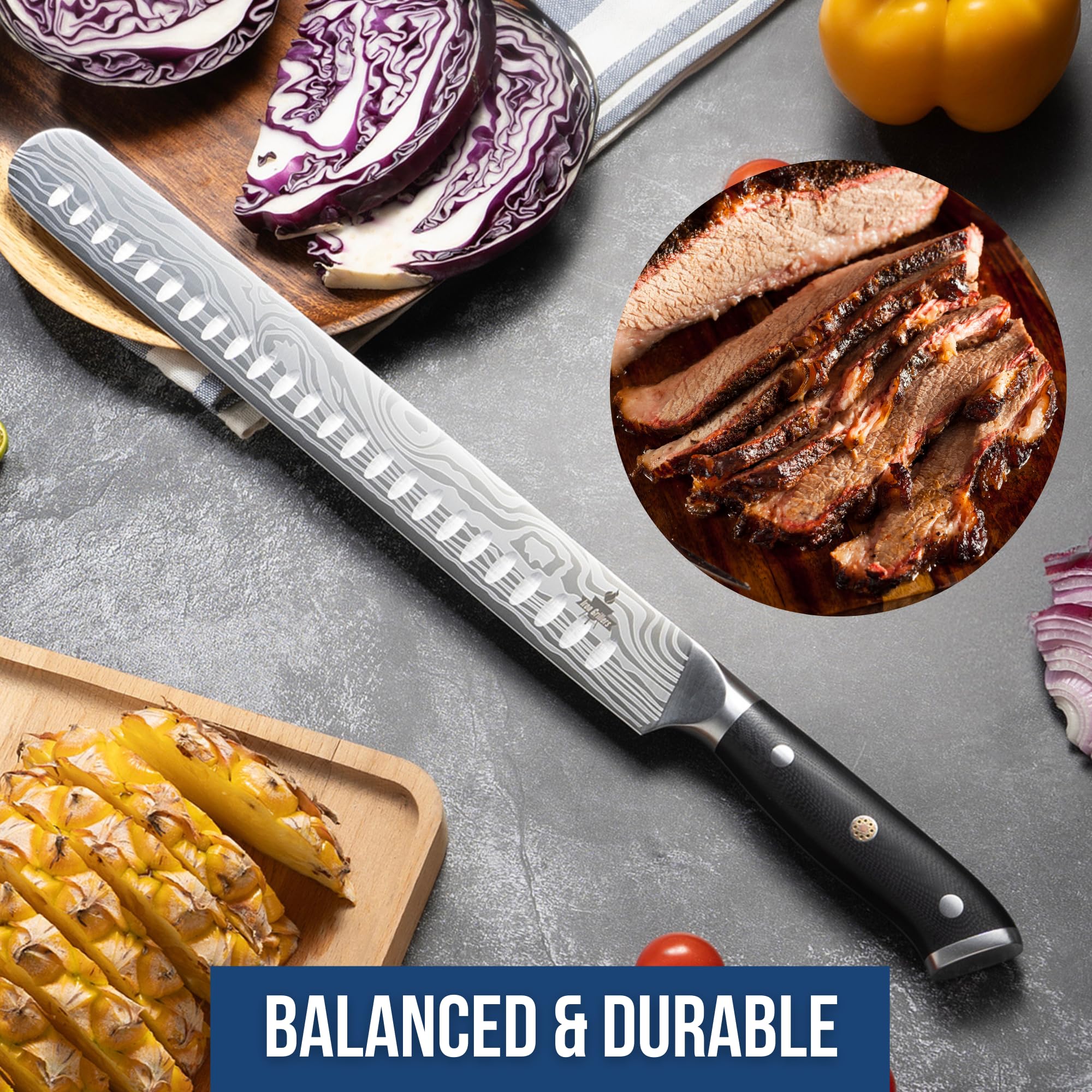 Mango pakkawood ergonómico Iron Grillers, agarre cómodo y duradero.