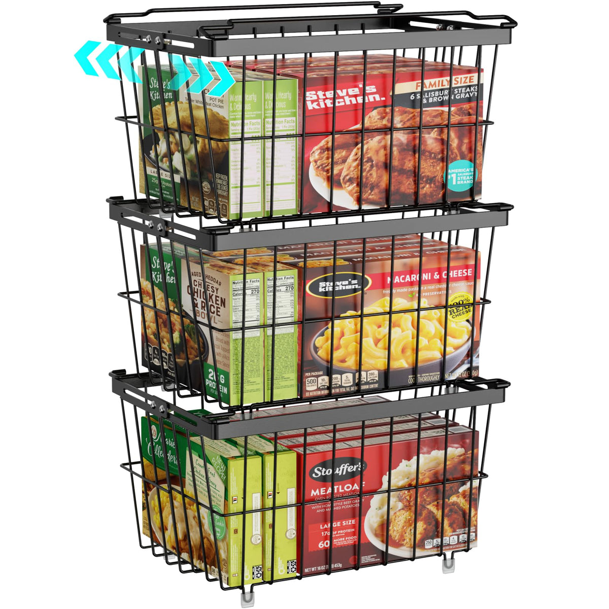 Ispecle contenedores organizadores para congelador, conjunto de 3 piezas ajustables para aprovechar el espacio.