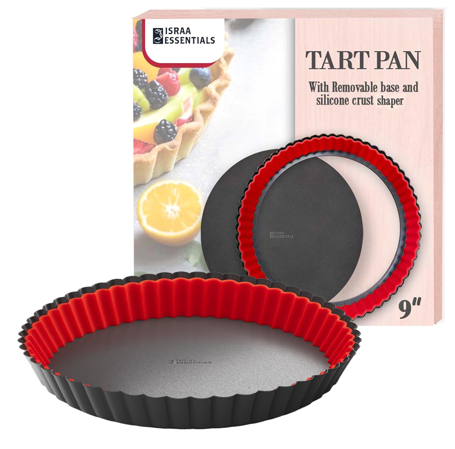 ISRAA ESSENTIALS tarta acanalada 9-pulgadas con base removible para desmoldado limpio