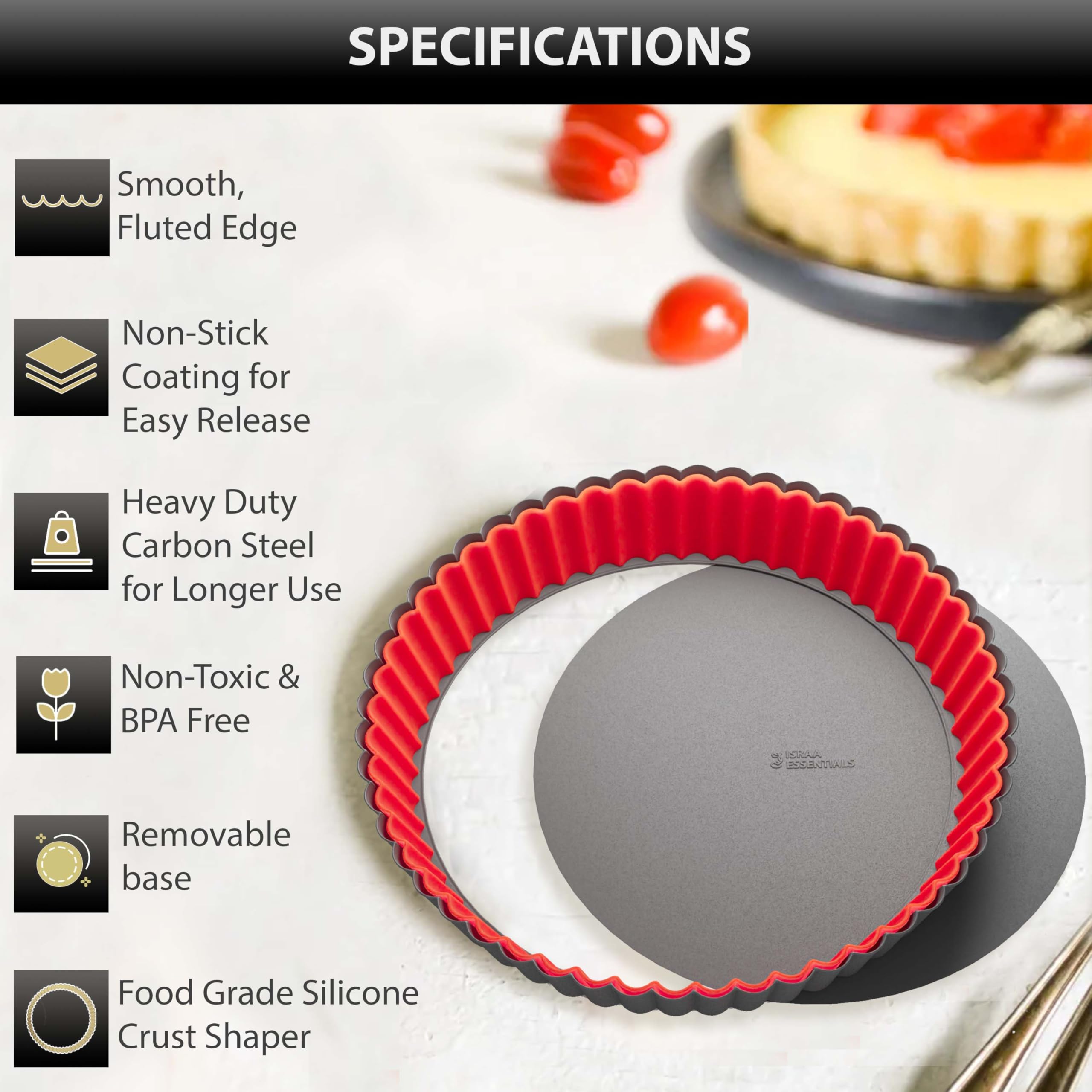 ISRAA ESSENTIALS tarta antiadherente con recubrimiento facilita horneado uniforme