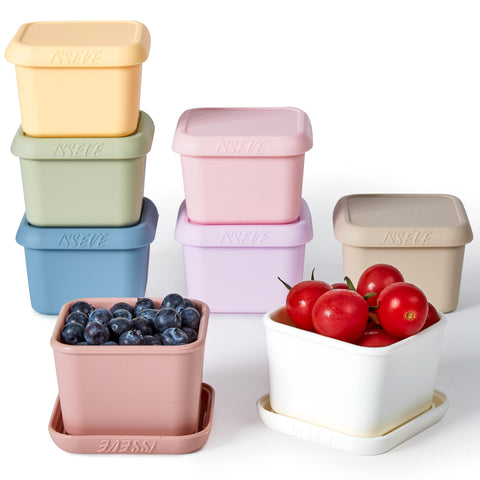 ISSEVE ocho paquetes de contenedores snack silicona 6 onzas, ideal para meriendas reutilizables.
