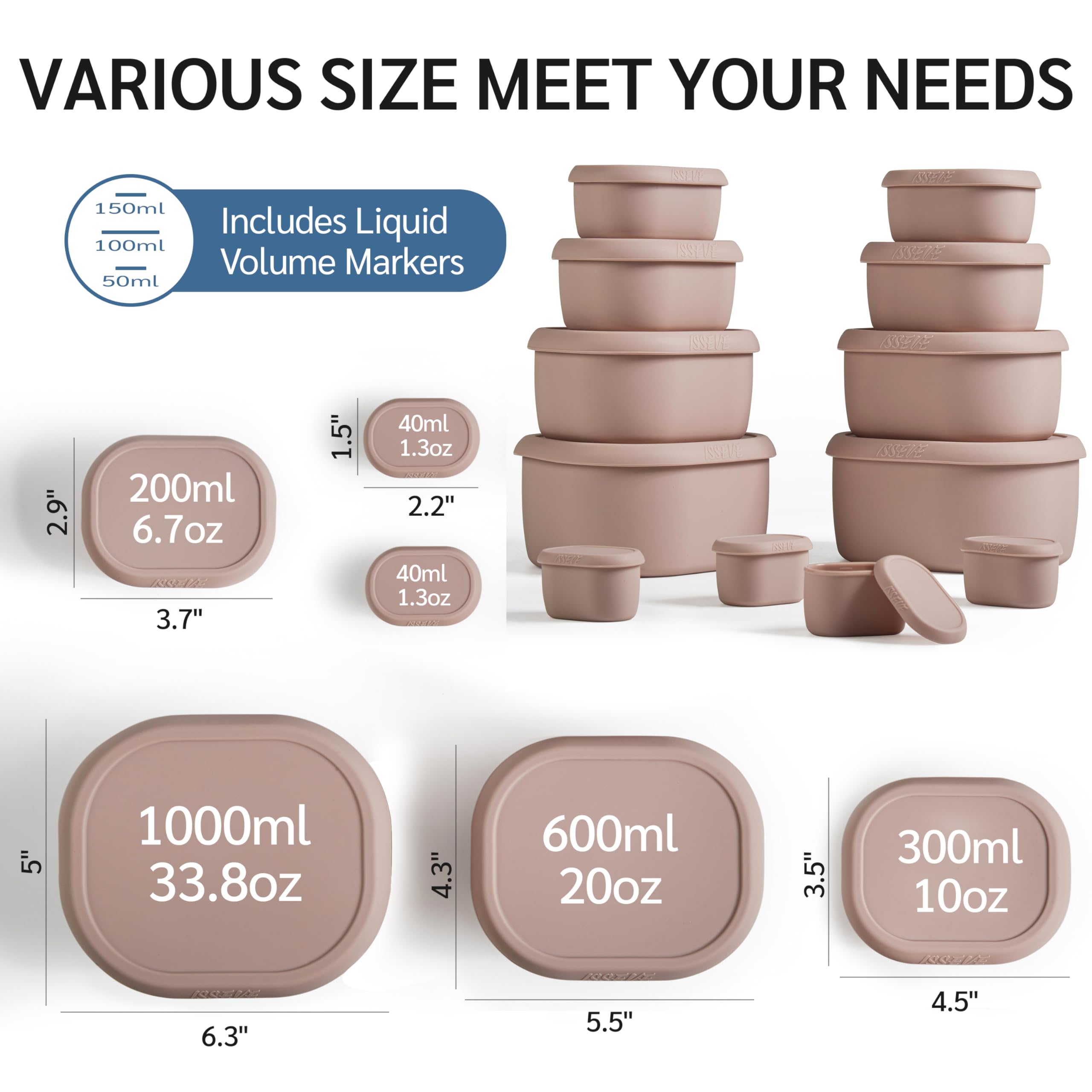 ISSEVE recipientes de silicona 6,7 oz con tapas para snacks