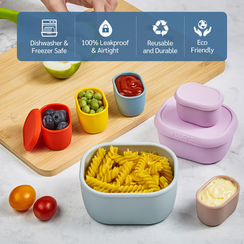 ISSEVE contenedores de silicona 1-3oz apilables con tapa para snacks.