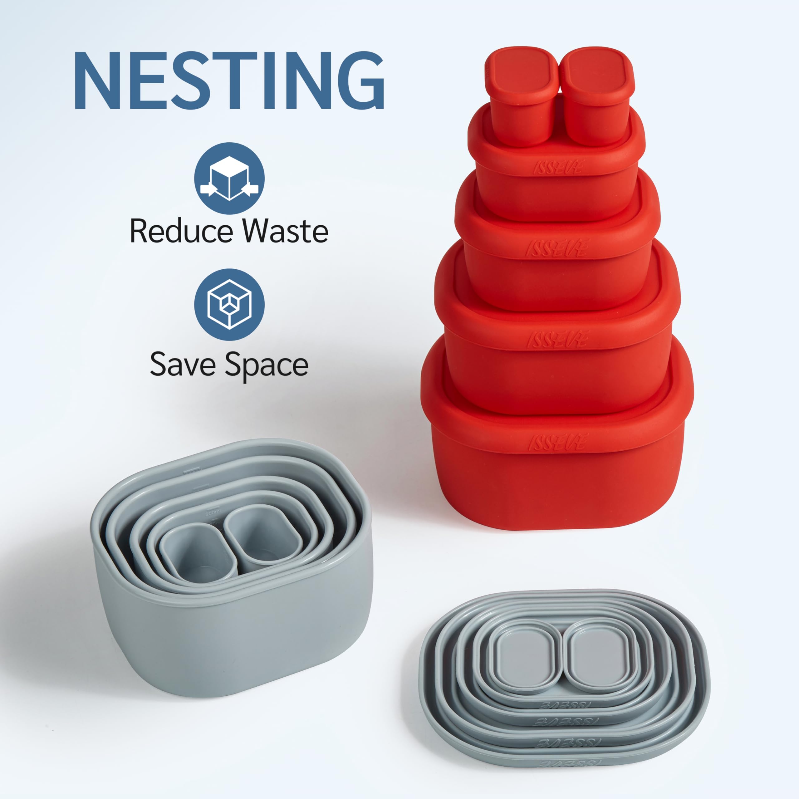 ISSEVE contenedores de silicona 10oz apilables con tapa para snacks.