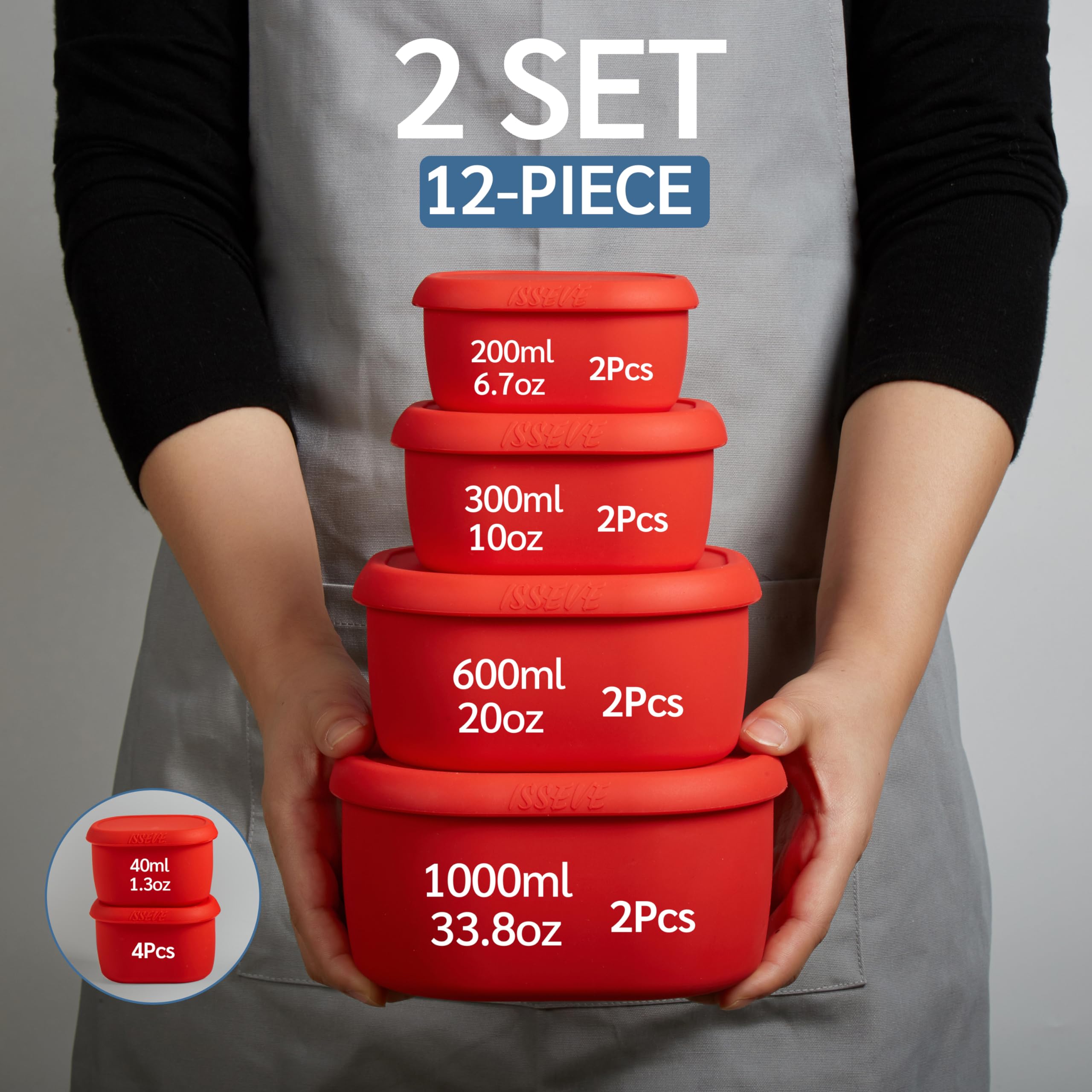 ISSEVE contenedores de silicona 20oz apilables con tapa para almuerzos.