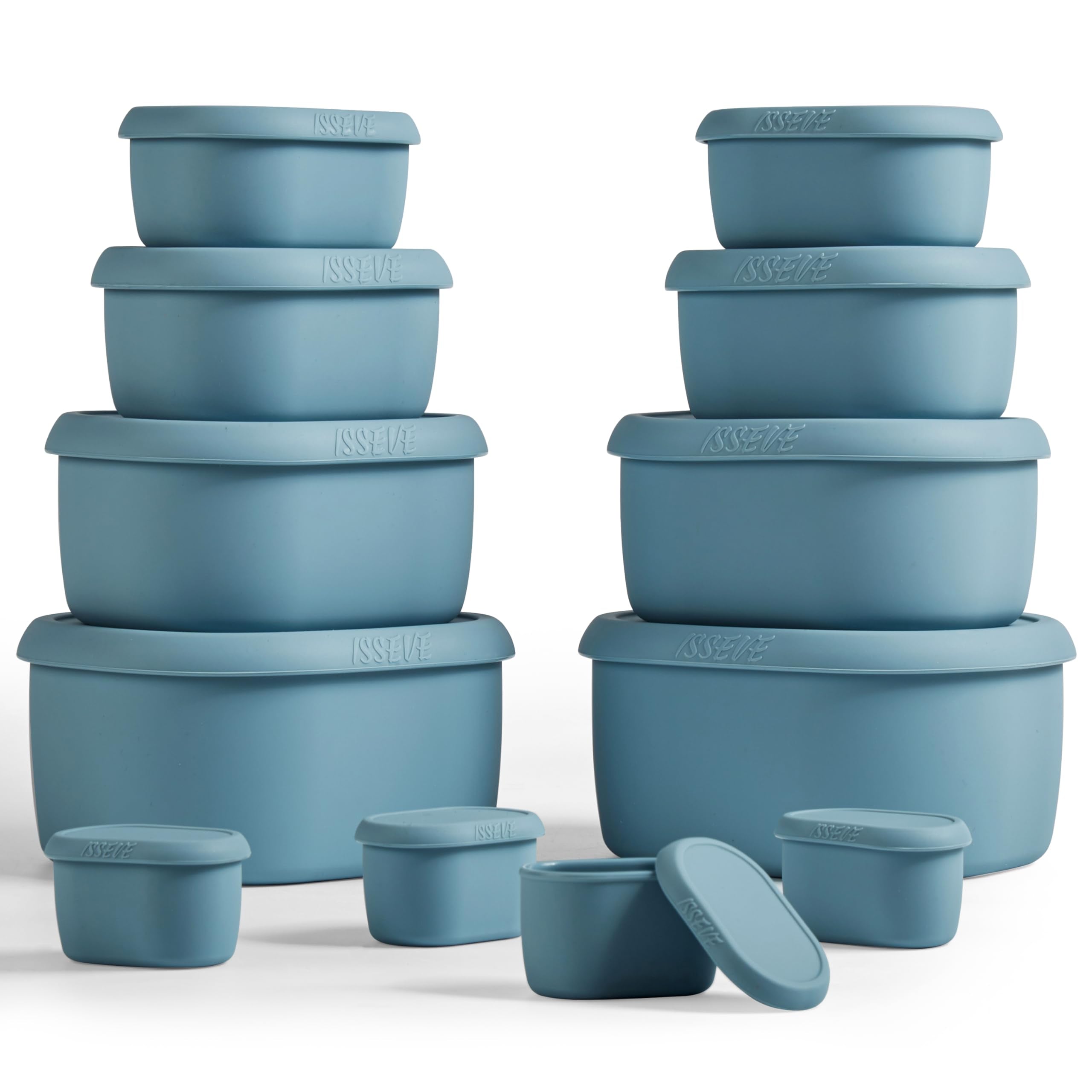 ISSEVE contenedores de silicona apilables con tapa azul para planificar comidas