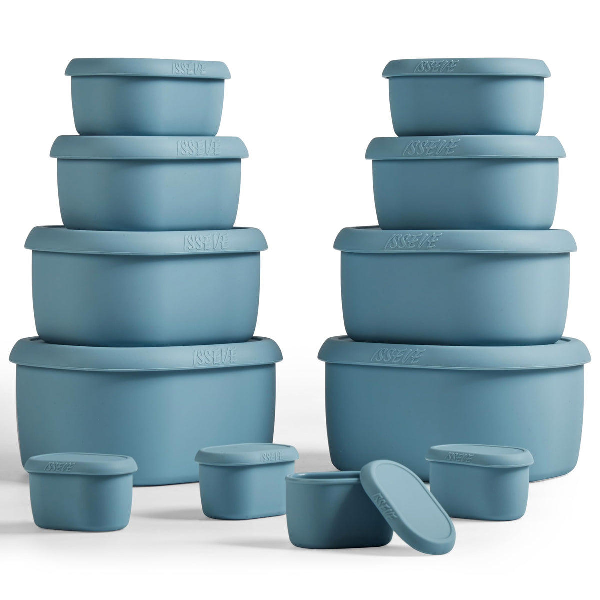 ISSEVE contenedores de silicona apilables con tapa azul para planificar comidas
