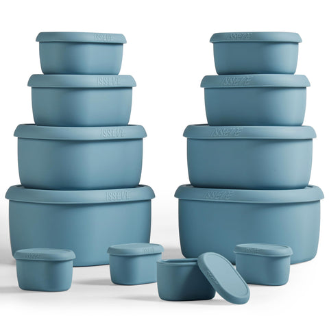 ISSEVE contenedores de silicona apilables con tapa azul para planificar comidas