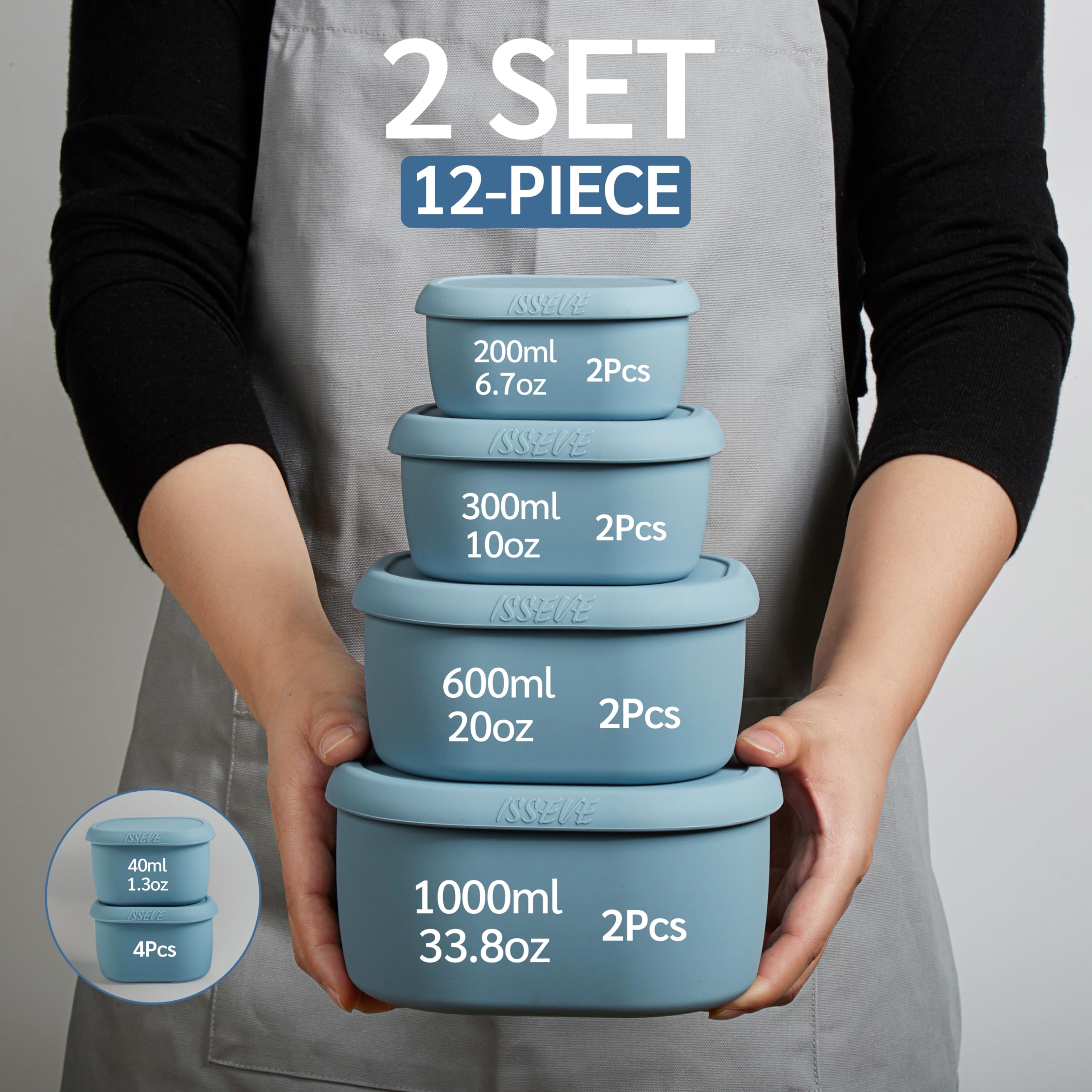 ISSEVE contenedores de silicona apilables con tapa azul para ahorro de espacio