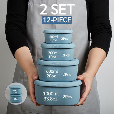 ISSEVE contenedores de silicona apilables con tapa azul para ahorro de espacio