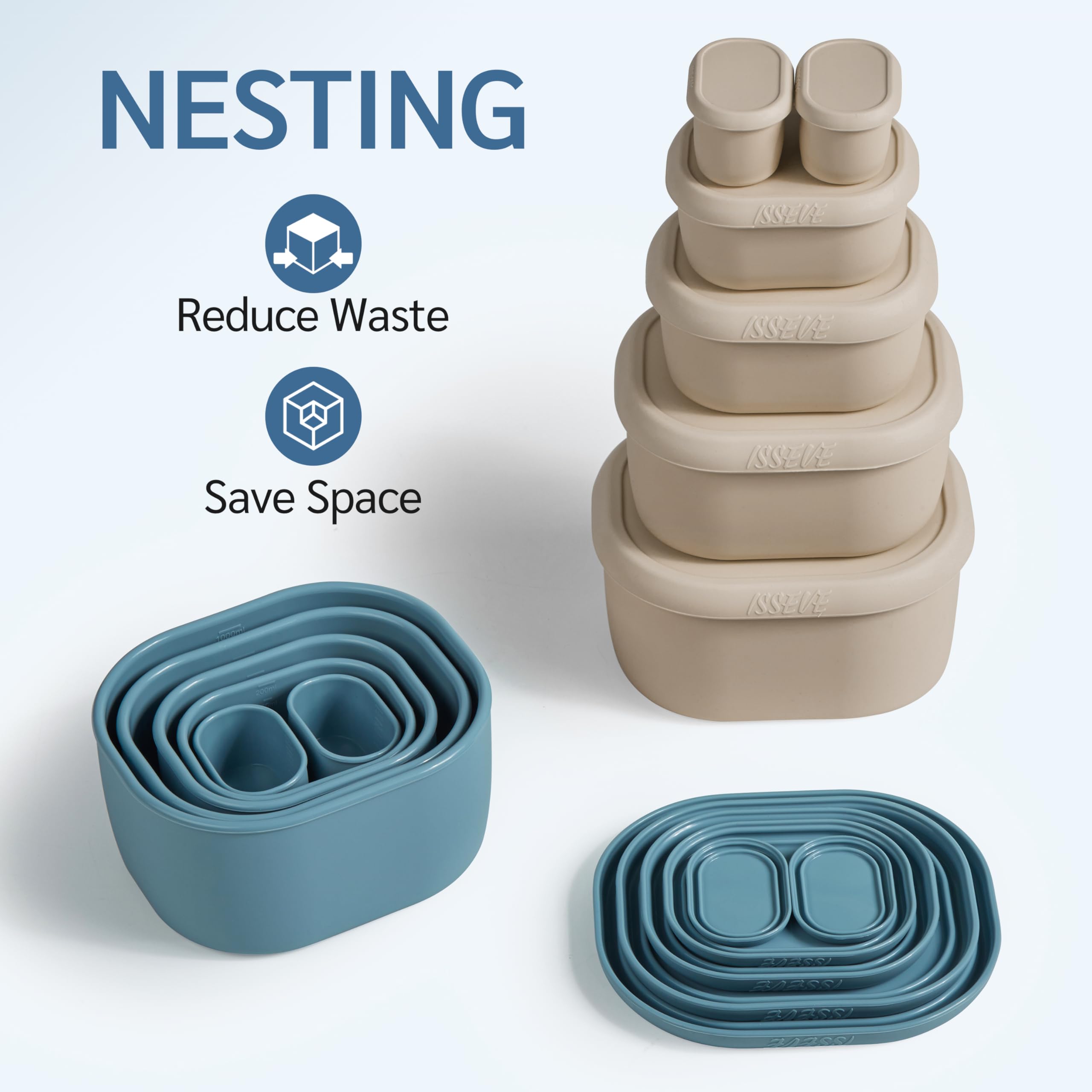 ISSEVE recipiente silicona 590 ml apilable con tapa para comidas para llevar