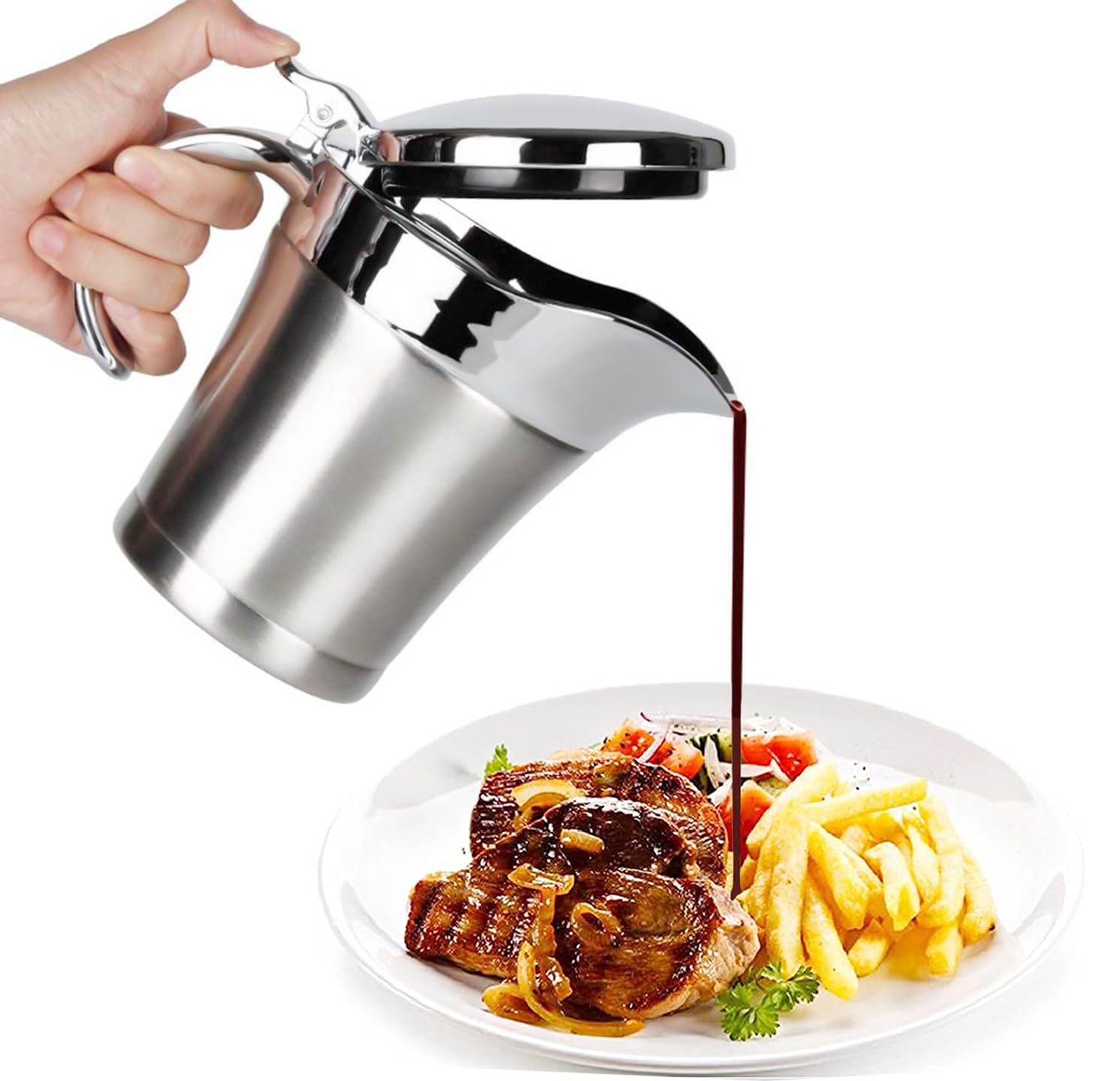 ISTOOLL jarra para salsa con tapa pendiente y doble aislamiento para mantener caliente