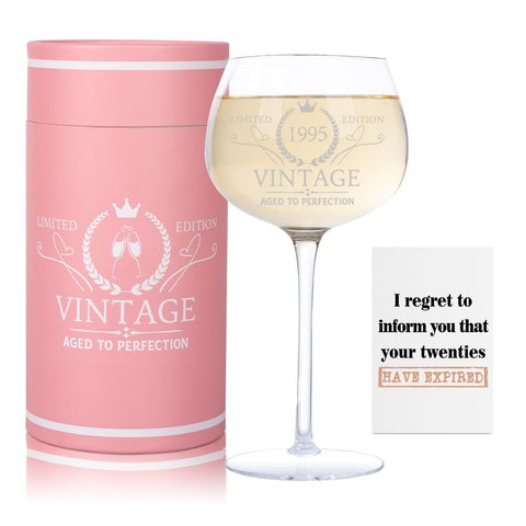 Vaso de vino Ithmahco con grabado 1995 para celebrar su cumpleaños.