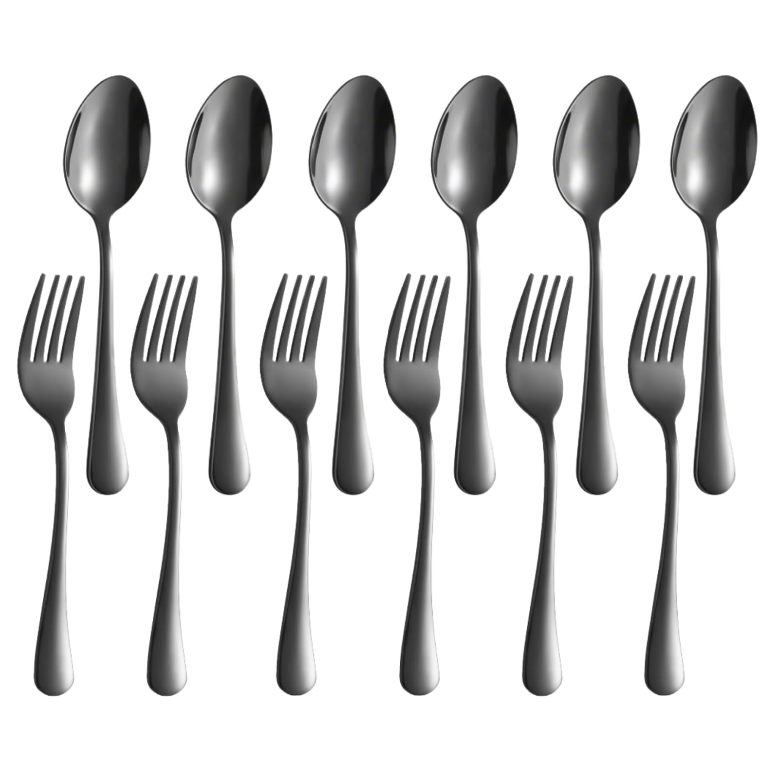 ITITT juego de cubiertos negro de acero inoxidable, acabado espejo para mesa elegante.