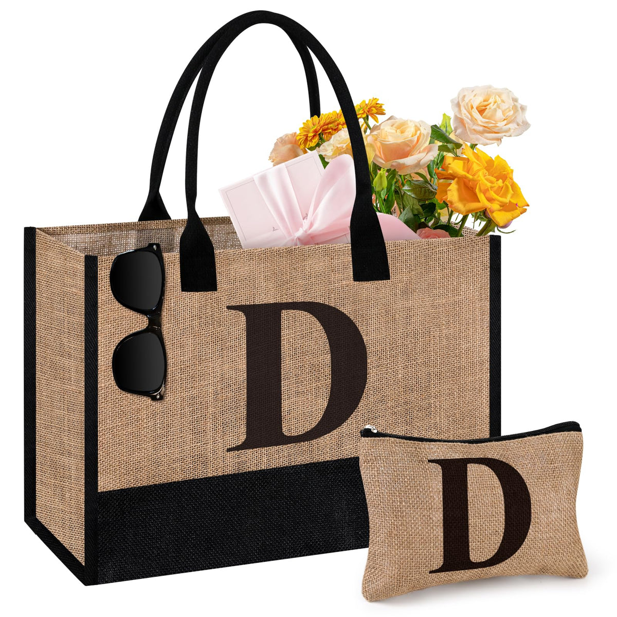Itotegifts bollo tote de yute inicial con monograma, regalo personalizado para ocasiones.