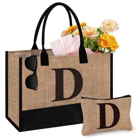 Itotegifts bollo tote de yute inicial con monograma, regalo personalizado para ocasiones.