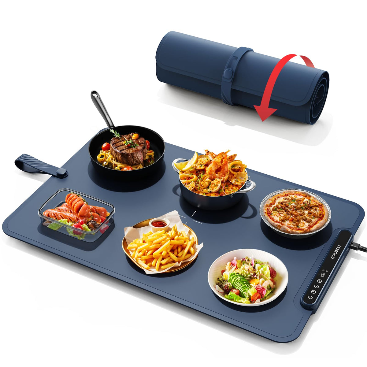 Itrusou bandeja calentadora, superficie-total para calentar platos de forma uniforme.