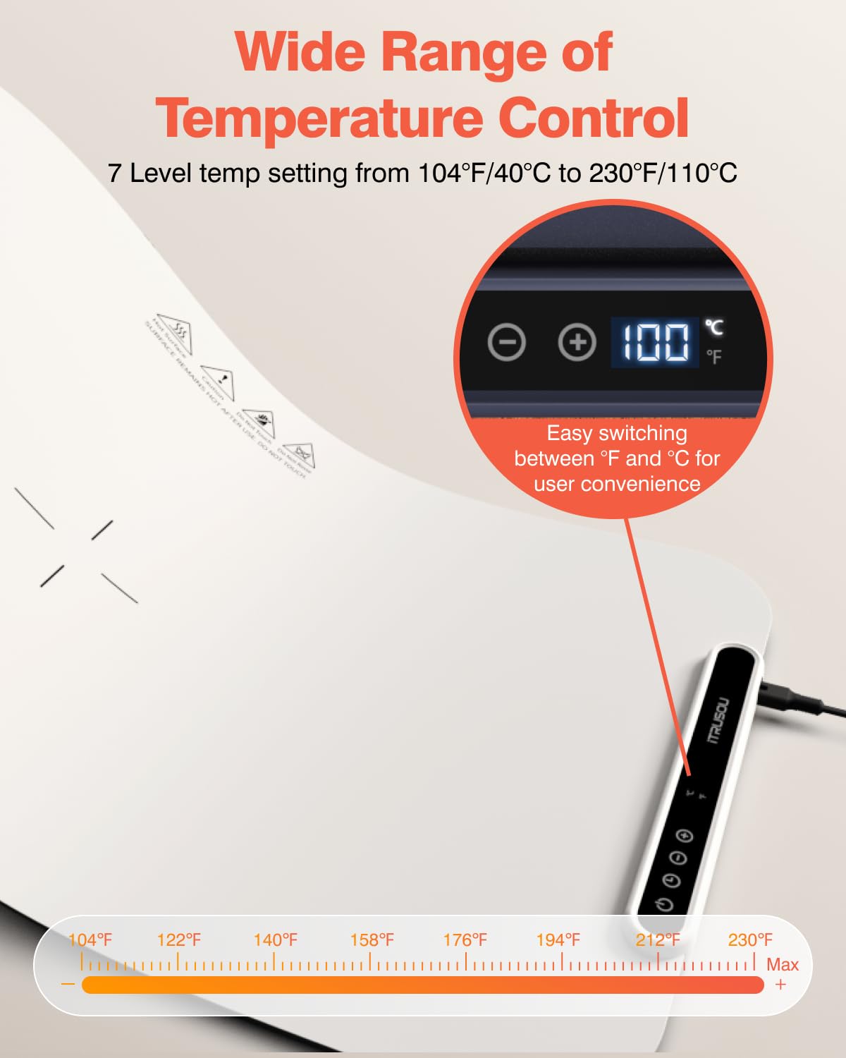 iTRUSOU pantalla de temperatura muestra Celsius o Fahrenheit con claridad.