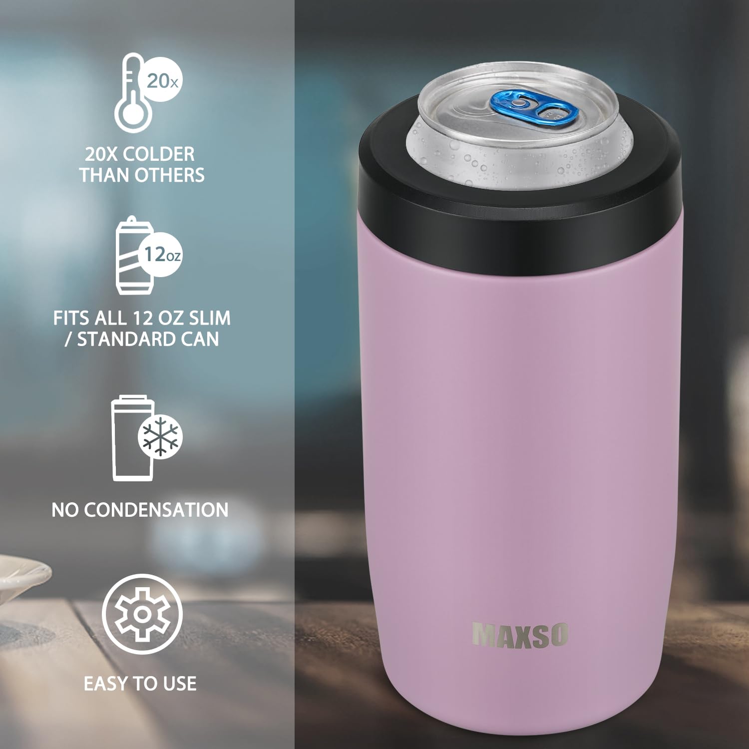 Itslife enfriador 4 en 1 para lata 12 oz violeta, diseño ergonómico para bebidas frías.