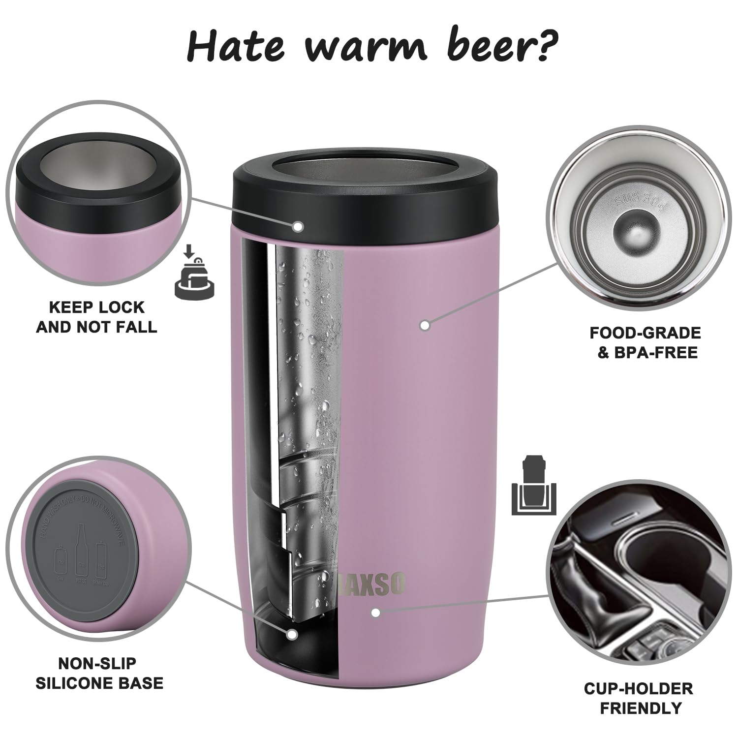 Itslife enfriador 4 en 1 para lata 12 oz violeta, uso fácil en camping y eventos.
