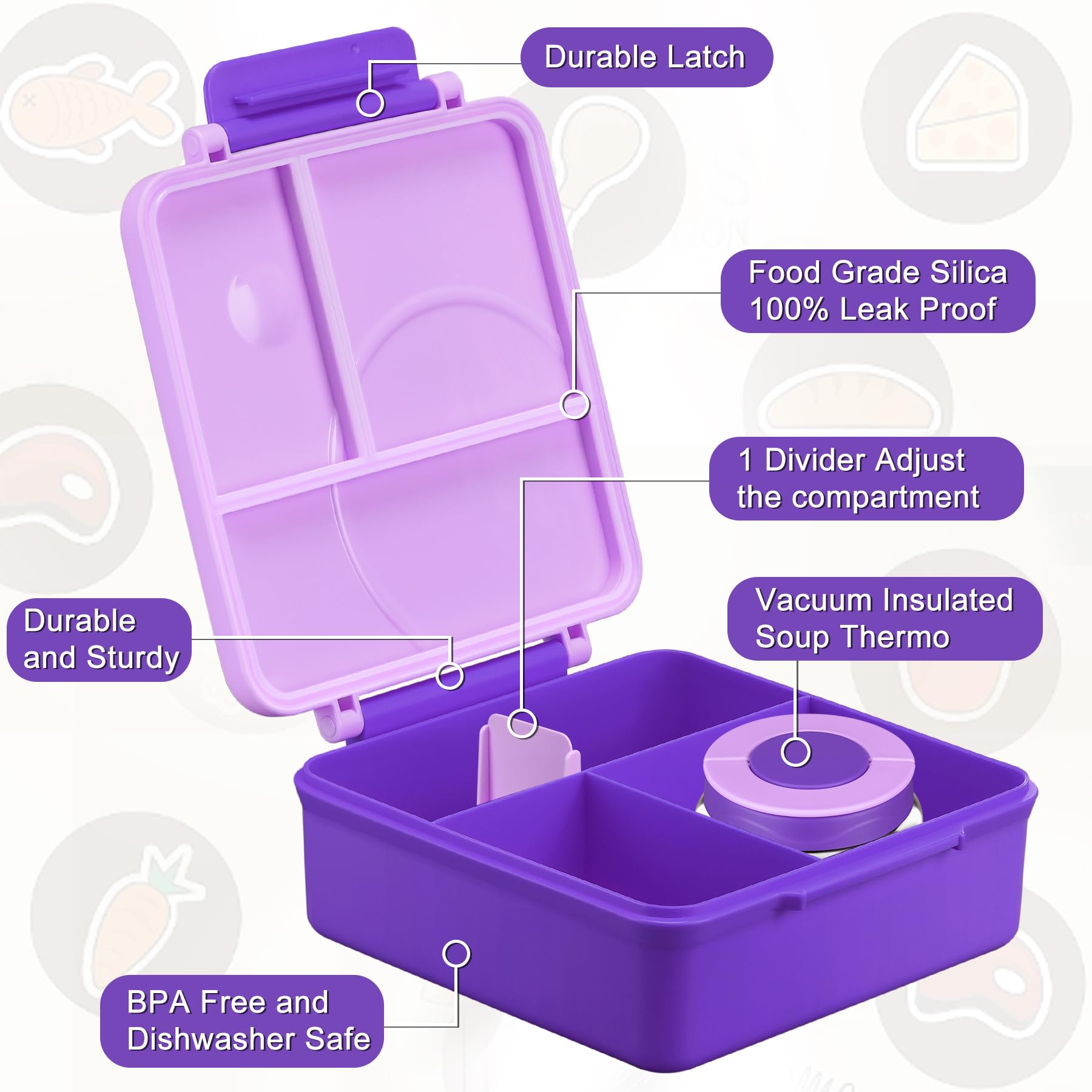 Itslife divisor de bento ajustable crea tres o cuatro compartimentos para varias comidas.
