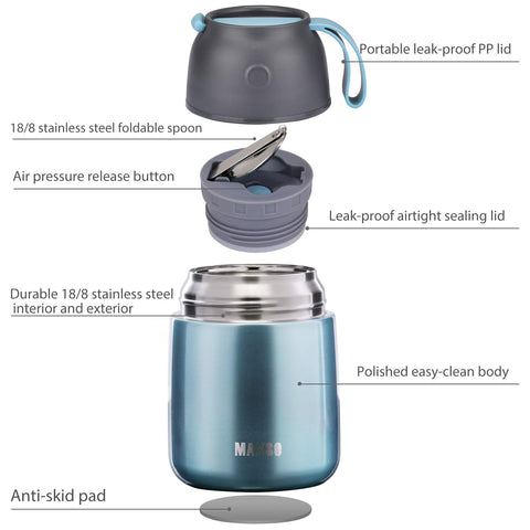 Itslife jar termico para comida: cuchara integrada, conveniente para comer en cualquier lugar.