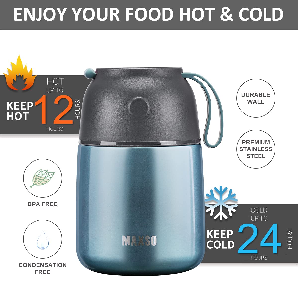 Itslife jar termico para comida: acero inoxidable resistente y apto para lavavajillas.