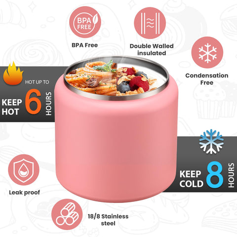 Itslife Termo Sopa rosado con aislamiento al vacío mantiene calor.