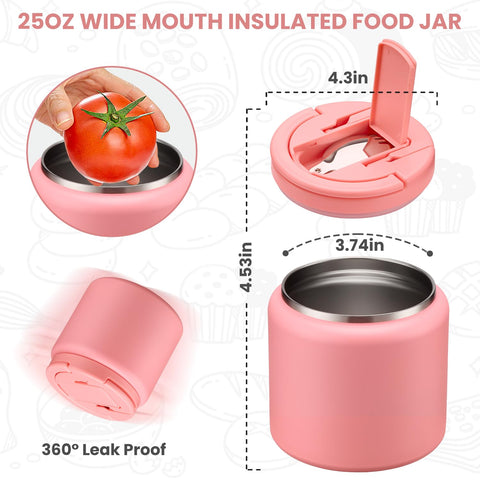 Itslife Termo Sopa rosado con boca amplia para rellenar fácilmente.