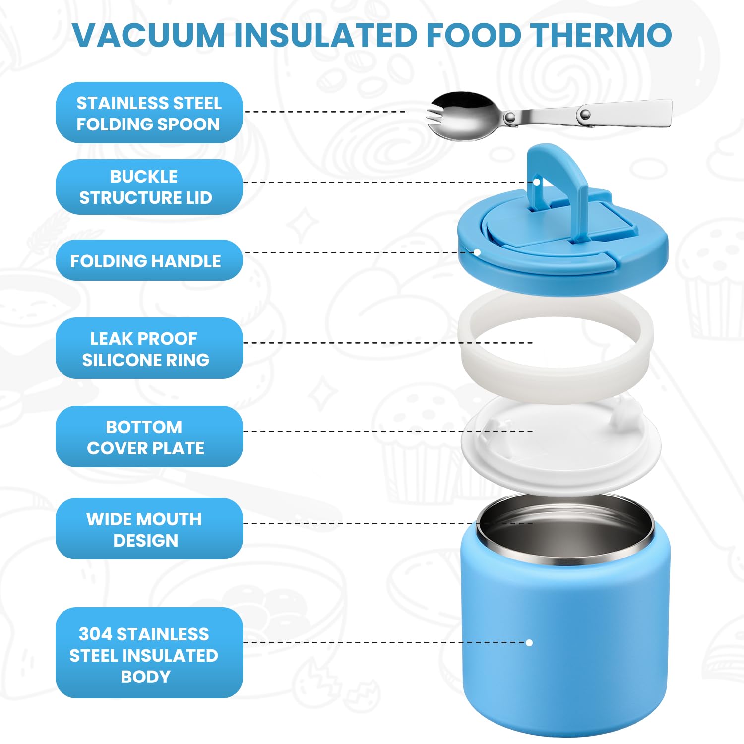 Itslife Soup Thermo aislamiento al vacío azul mantiene el calor varias horas