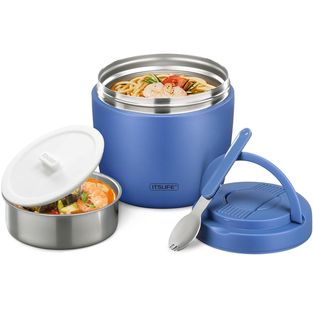 Itslife Soup Thermo exterior azul, diseño resistente para llevar comidas calientes