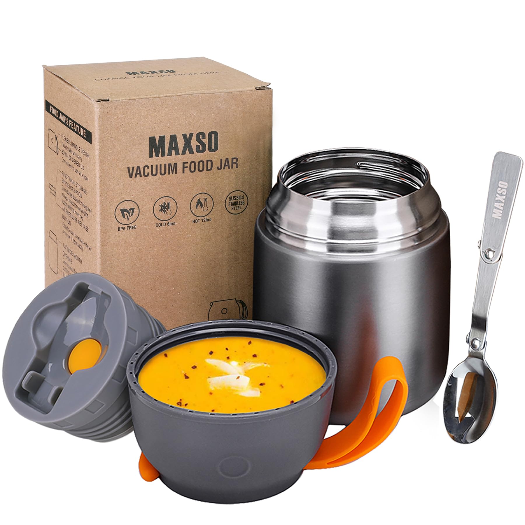 Itslife tarro termico para almuerzo gris, ideal para comida caliente durante el día